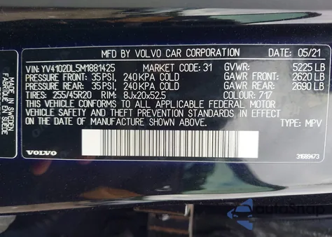 2021 Volvo Xc60 T5 Inscription z USA, uszkodzony, nr VIN YV4102DL5M1881425